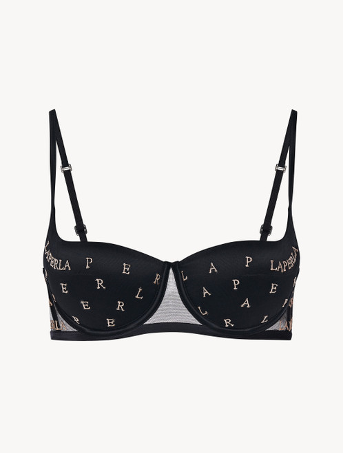 Reggiseno a balconcino in tulle stretch ricamato nero_1