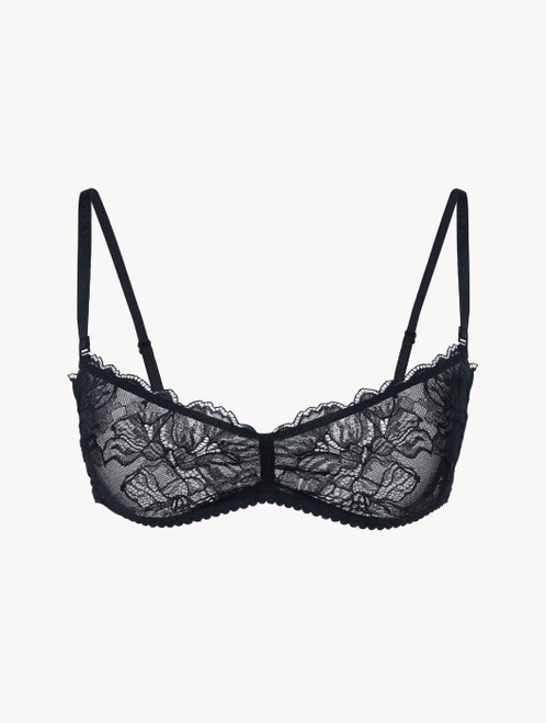 Reggiseno a fascia in pizzo jacquard italiano nero_0