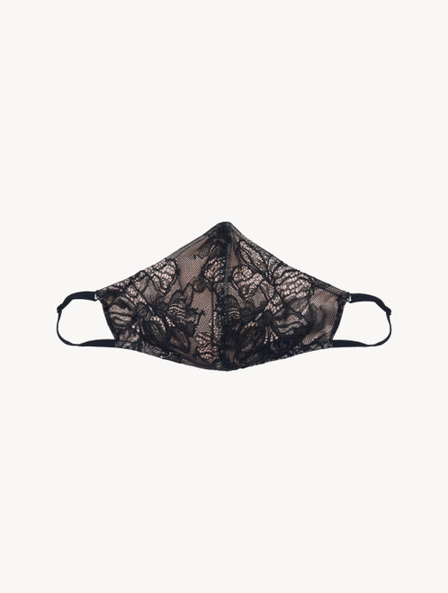 Mascherina in pizzo jacquard italiano nero e rosa_4