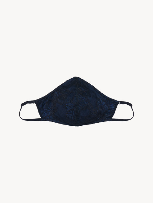 Mascherina in pizzo jacquard italiano nero e blu_4