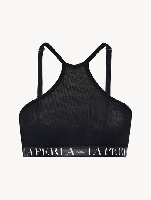 Brassière con scollo all’americana in cotone stretch nero_1