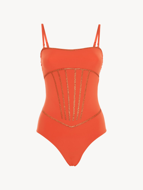 Costume intero rosso mattone con dettagli glitterati_2