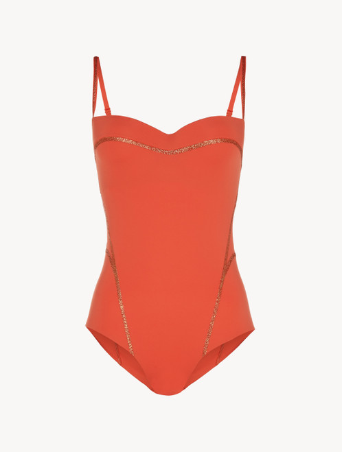 Costume intero rosso mattone con ferretto e dettagli glitterati_0