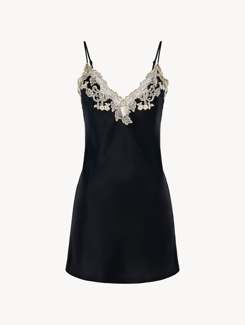 Slipdress con ricamo a frastaglio in raso di seta nero_2
