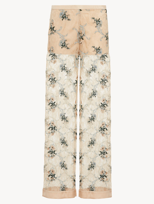 Pantaloni in pizzo leavers color sabbia_1
