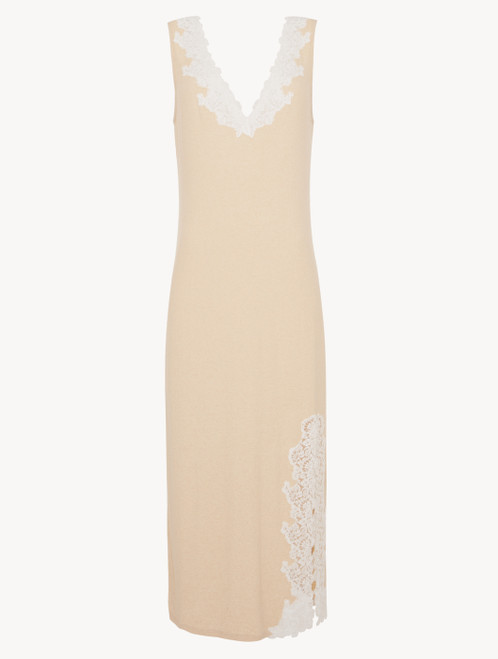 Camicia da notte lunga a costine misto cashmere colore Halo con ricami a frastaglio_1