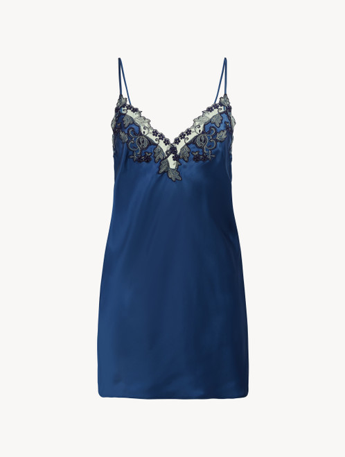 Slipdress in raso di seta blu petrolio con ricamo a frastaglio_0