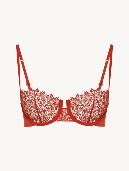 Reggiseno a balconcino in georgette di seta rossa con finiture in macramè_4