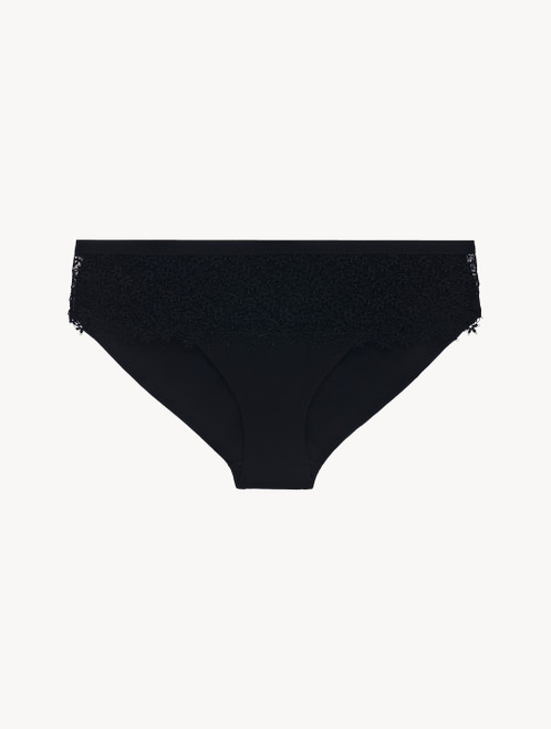 Slip medio in georgette di seta nera con finiture in macramè_0