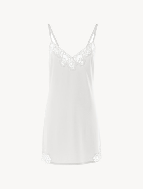Baby doll in modal stretch bianco con pizzo Leavers e chiffon di seta_4