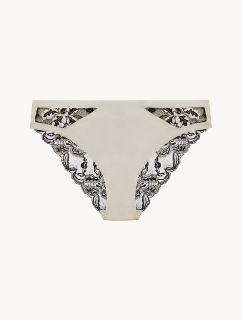 Slip medio in Lycra® grigia e pizzo Leavers nero_2