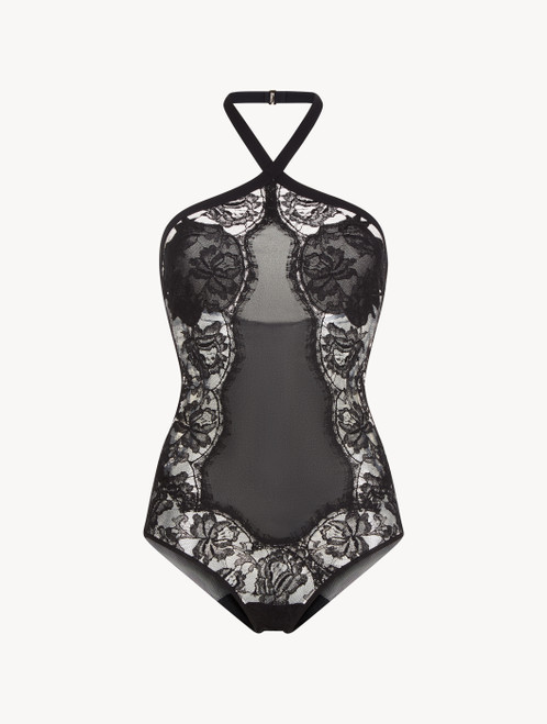 Body nero in georgette di seta stretch_0