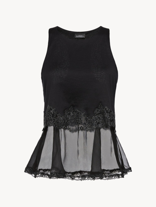 Top in cotone e chiffon nero_2
