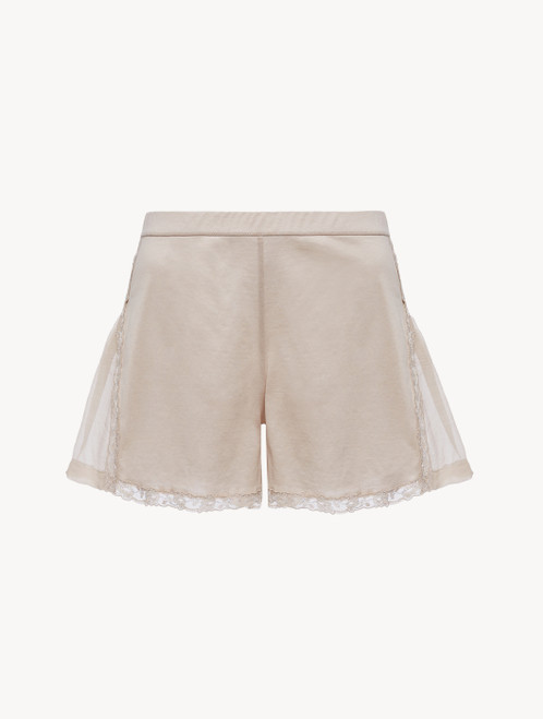Short in cotone e chiffon beige chiaro_0