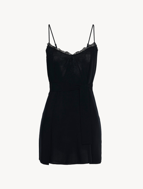 Slipdress corto in viscosa nera con tulle_4