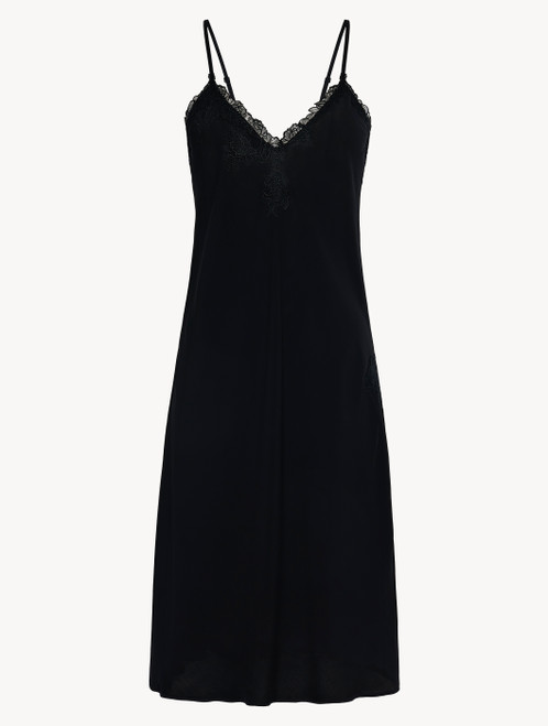 Camicia da notte corta in viscosa nera con tulle_1