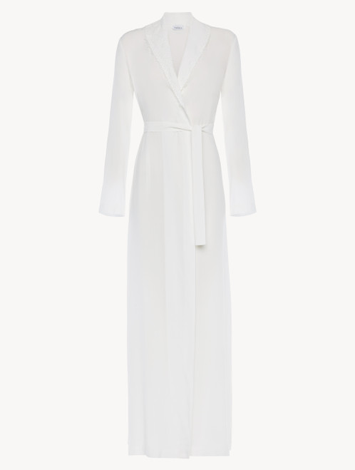 Vestaglia lunga in viscosa off-white con tulle_2