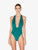 Costume intero verde turchese con scollatura profonda_1