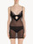 Slipdress in pizzo Leavers nero con arricciature in tulle_1
