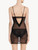 Slipdress in pizzo Leavers nero con arricciature in tulle_2