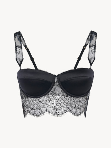 Brassière imbottita nera con pizzo Leavers