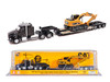 Kenworth T880 SBFS Sleeper Tandem Tractor Black with Lowboy Trailer and CAT 320D L Hydraulic Excavator Yellow 1/87 (HO) Diecast Model by Diecast Masters