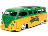 1962 Volkswagen Bus Yellow and Green with Leonardo Diecast Figurine "Teenage Mutant Ninja Turtles" TV Series 1/24  Model Car by Jada Toys