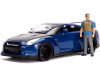 2009 Nissan GT-R (R35) Blue Metallic and Carbon with Lights and Brian Figurine "Fast & Furious" Movie 1/18 Diecast Model Car by Jada