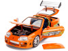 1995 Toyota Supra Orange Metallic with Lights and Brian Figurine "Fast & Furious" Movie 1/18 Diecast Model Car by Jada