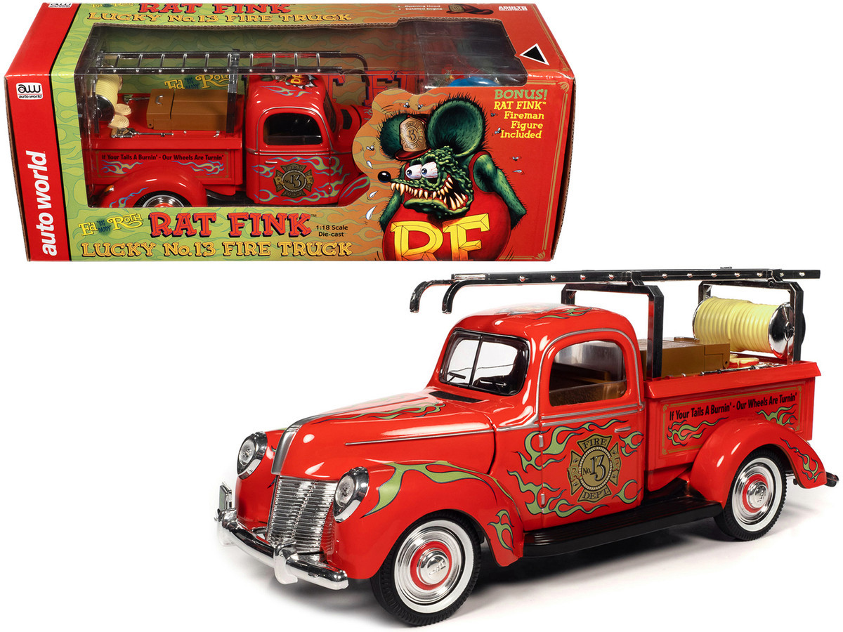 Rat Fink Fire Engine Truck Red with Graphics and Rat Fink