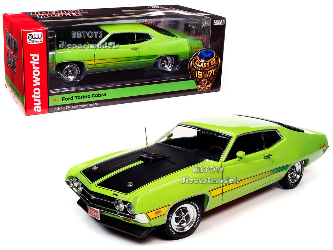 1971 Ford Torino Cobra Grabber Lime Green with Matt Black Hood and