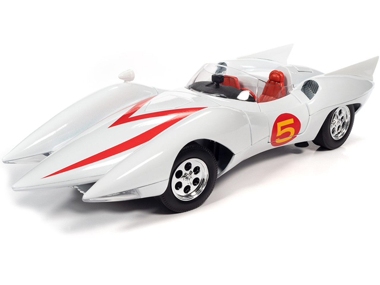 Mach 5 Five White with Chim-Chim Monkey and Speed Racer Figurines