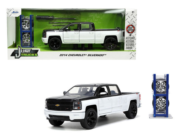 2014 Chevrolet Silverado Z71 Pickup Truck Black and White with Extra Wheels "Just Trucks" Series 1/24 Diecast Model Car by Jada