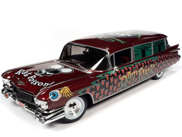 1959 Cadillac Eldorado Rat Fink HEARSE Dark Red 1/18 Diecast Model Car by Auto World