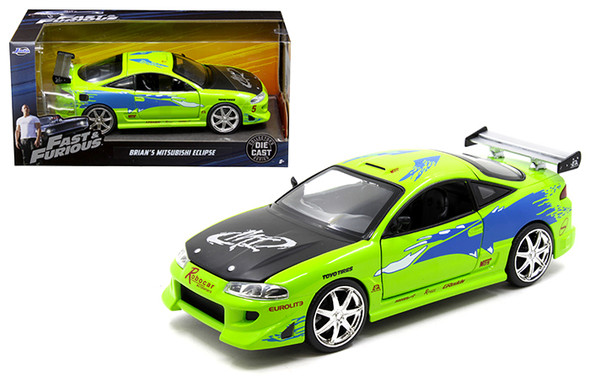 Brian's 1995 Mitsubishi Eclipse Green with Graphics "Fast & Furious" Movie 1/24 Diecast Model Car by Jada