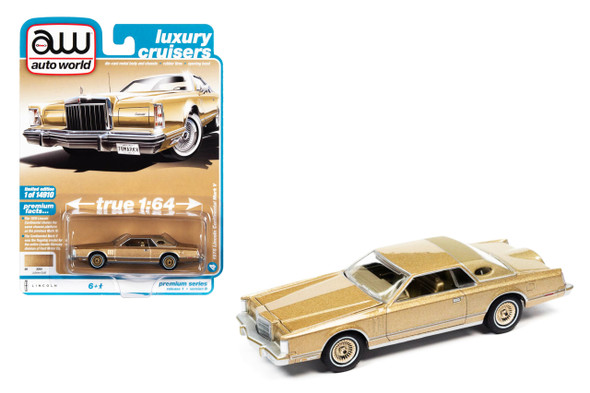 1978 Lincoln Continental Mark V JUBILEE GOLD POLY W/REAR SECTION OF ROOF FLAT TAN "Luxury Cruisers" Limited Edition 1/64 Diecast Model Car by Auto World