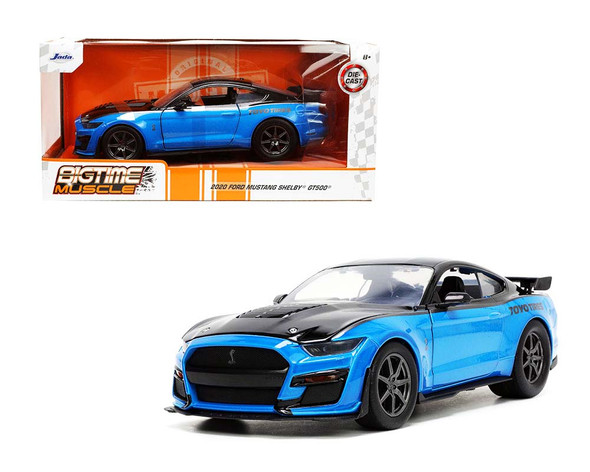 2020 Ford Mustang Shelby GT500 with Blue and Black with Grey Stripe Toyo tires  "Bigtime Muscle" 1/24 Diecast Model Car by Jada