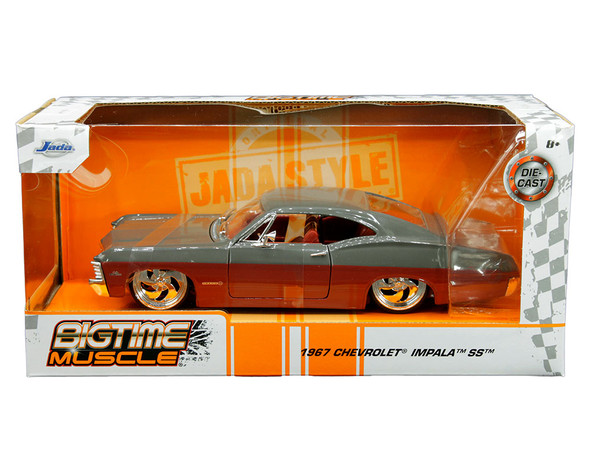 1967 Chevrolet Impala SS Grey and Red Two-Tone Bigtime Muscle" Series 1/24 Diecast Model Car by Jada