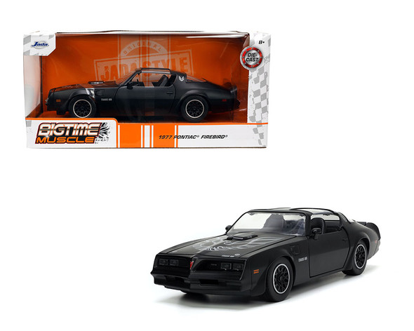 1977 Pontiac Firebird T/A Trans Am Matt Black with Bird Graphic on Hood "Bigtime Muscle" Series 1/24 Diecast Model Car by Jada