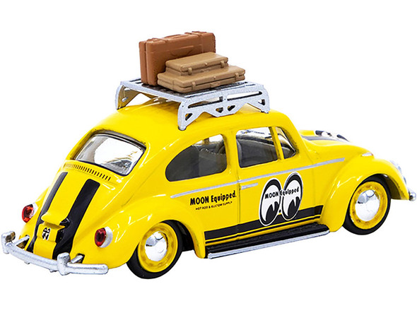 Volkswagen Beetle Low Ride Yellow with Roof Rack and Luggage "Mooneyes" 1/64 Diecast Model Car by Schuco & Tarmac Works