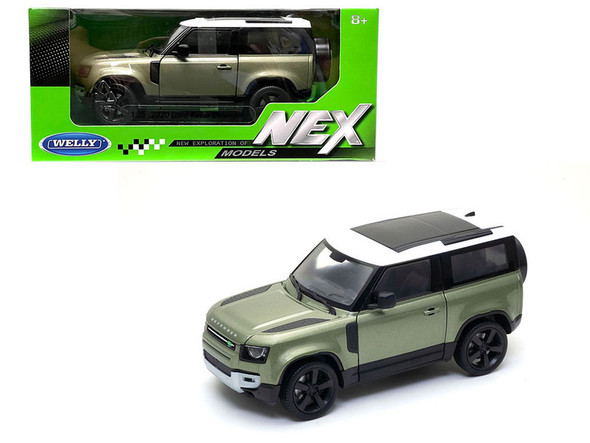 2020 Land Rover Defender Green Metallic with White Top "NEX Models" 1/24 Diecast Model Car by Welly