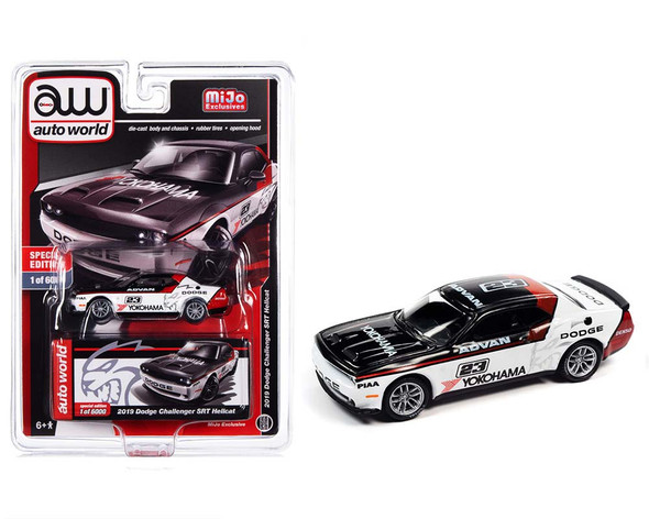 2019 Dodge Challenger SRT Hellcat "White Advan Yokohama"  Limited Edition to 1879 pieces Worldwide 1/64 Diecast Model Car by Auto World