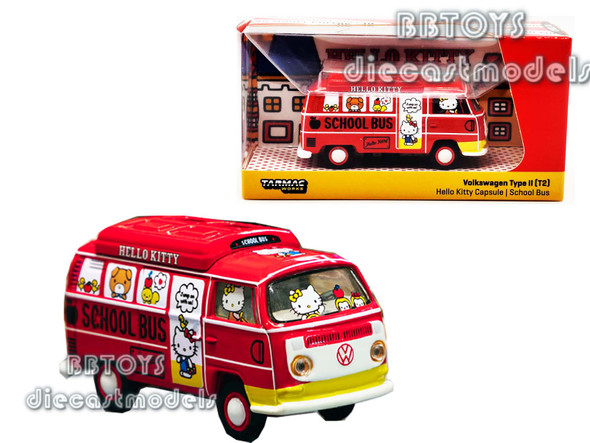 Volkswagen Type II T2 "Hello Kitty Capsule School Bus "Red with Graphics" "Collab64" Series 1/64 Diecast Model by Tarmac Works