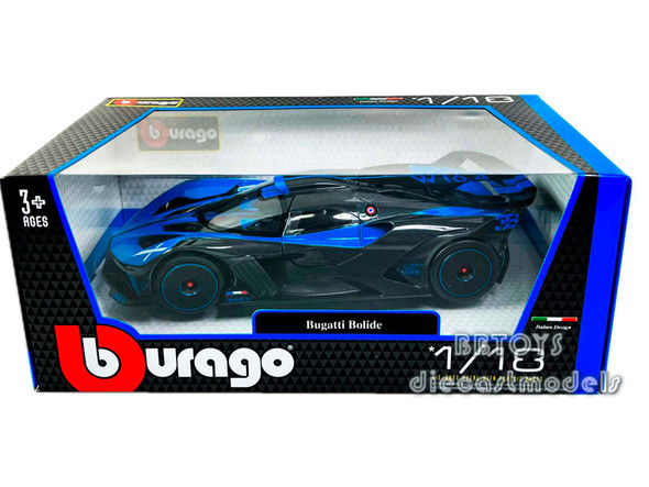 Bugatti Bolide Blue and Carbon Gray 1/18 Diecast Model Car by Bburago