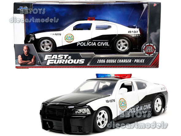 2006 Dodge Charger Police Black and White Policia Civil "Fast & Furious" 1/24 Diecast Model Car by Jada