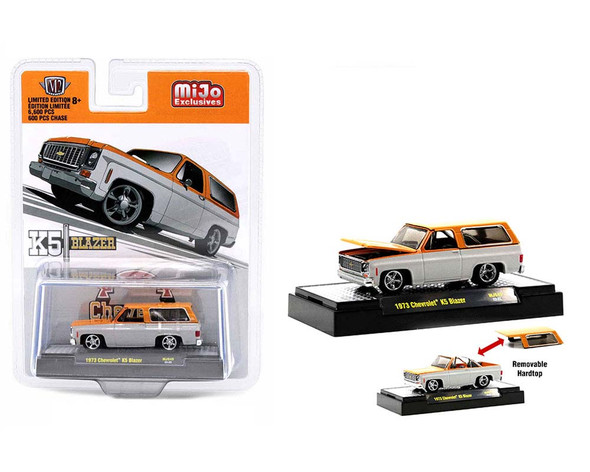 1973 Chevrolet K5 Blazer  Orange Metallic and White Limited Edition 1/64 Diecast Model Car by M2 Machines