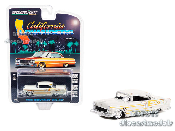 1955 Chevy Bel Air Pearl White with Gold Stripes "California Lowriders" Release 2 1/64 Diecast Model Car by Greenlight