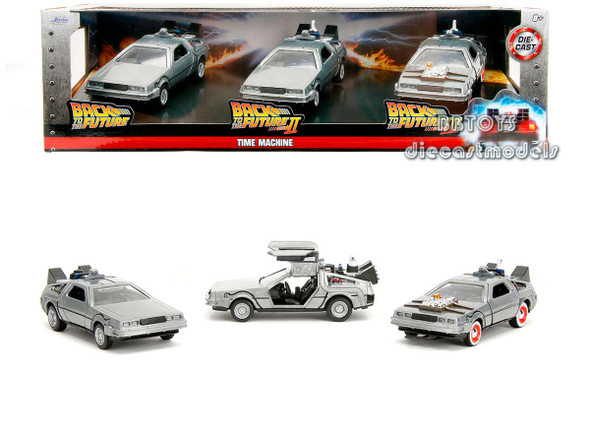 Back to the Future Delorean Set of 3 pieces "Hollywood Rides" Series 1/32 Diecast Model Car by Jada