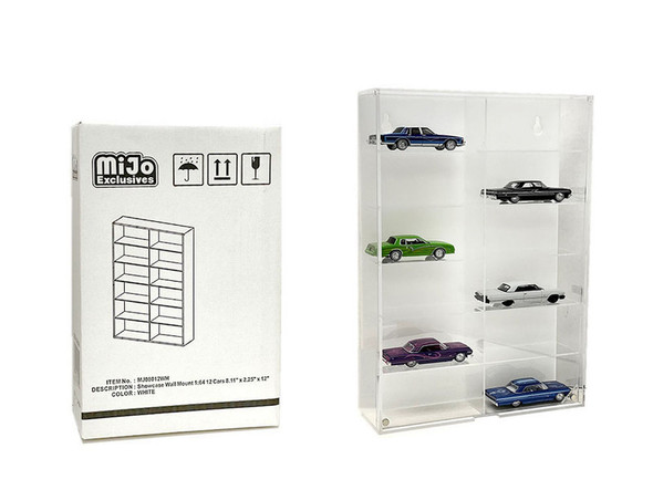 White Collectible Display Show Case Illumicase+ with LED Lights & Mirror  Base & Back for 1/64 1/43 1/32 1/24 1/18 Scale Models by Illumibox MJ7710 MW