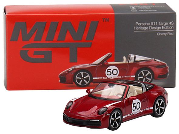 Porsche 911 Targa 4S Convertible Heritage Design #50 Cherry Red Metallic 1/64 Diecast Model Car by True Scale Miniatures